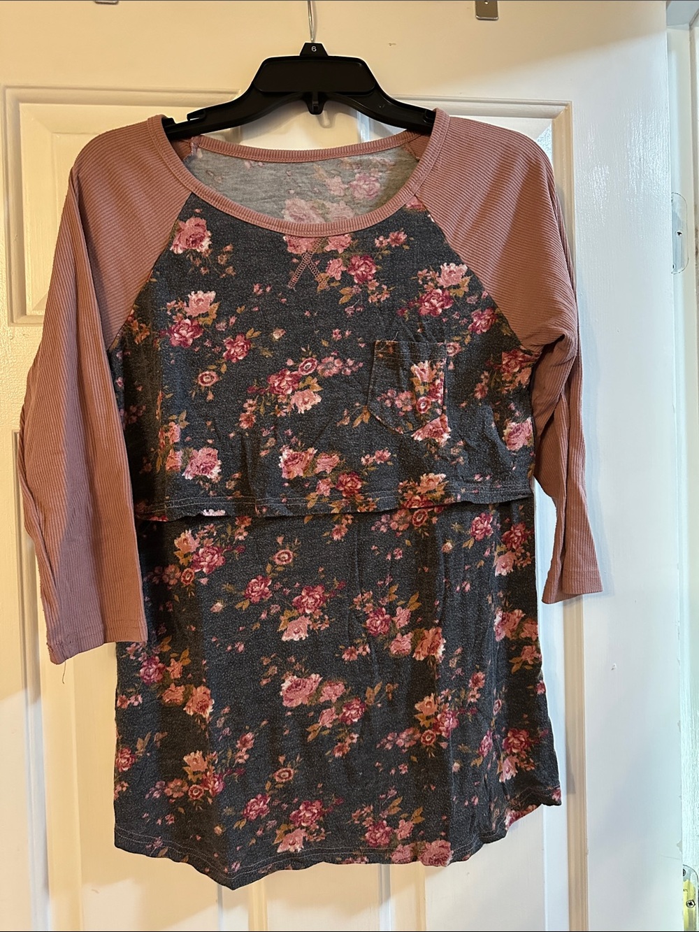 Women's Floral Raglan Nursing Top - Dusty Rose Sleeves